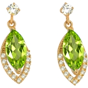 14K Yellow Gold Marquis Peridot and Lab Created White Sapphire Earrings