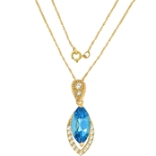 14K Yellow Gold Marquis Blue Topaz and Lab Created White Sapphire Pendant
