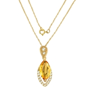 14K Yellow Gold Marquis Citrine and Lab Created White Sapphire Pendant