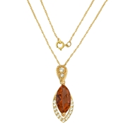 14K Yellow Gold Marquis Garnet and Lab Created White Sapphire Pendant