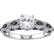 Sofia B. 10K White Gold 1 CTW Sapphire & 1/4 CTW Black Diamond Engagement Ring