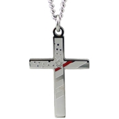 Shields of Strength Men's Stainless Flag Cross Thin Red Line Necklace Isaiah 6:9