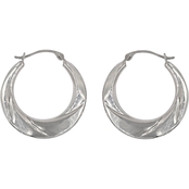 14K White Gold Round Wavy Back to Back Hoops