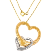 14K Two Tone Overlap Hearts Pendant, 18 in.