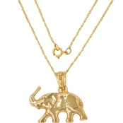 14K Two Tone Gold Elephant Pendant, 18 in.