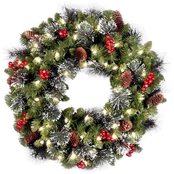 National Tree Co. 24 in. Crestwood Spruce Wreath with Battery Operated White LEDs