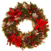 National Tree Co. 24 in. Tartan Plaid Wreath with Battery Operated Warm White LEDs