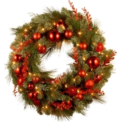National Tree Co. 24 in. Christmas Red Mixed Wreath with Battery Power White LEDs