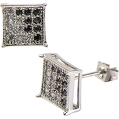 Stainless Steel Men's Clear and Black Cubic Zirconia Square Hip Hop Stud Earrings