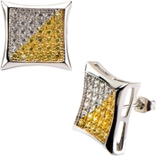 Stainless Steel Men's Clear and Yellow Cubic Zirconia Square Kite Hip Hop Earrings