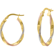 14K Yellow, White and Rose Gold Tri Color Twist Hoop Earrings