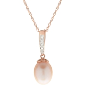 14K Rose Gold 8-8.5mm Pink Cultured Freshwater Pearl and Diamond Accent Pendant