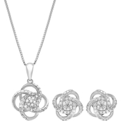 Sterling Silver 1/7 CTW Diamond Love Knot Earring and Pendant Set