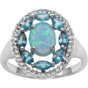 10K White Gold Oval Blue Opal Swiss Blue Topaz & White Sapphire Accented Halo Ring