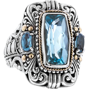 Robert Manse Designs Sterling Silver and 18K Yellow Gold Blue Topaz Scrollwork Ring