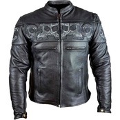Vance Leathers Reflective Skull Premium Leather Motorcycle Jacket