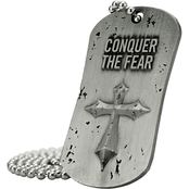 Shields of Strength Conquer the Fear Antique Finish Dog Tag Necklace Joshua 1:9