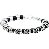 Polished Stainless Steel and Onyx Skull Bracelet