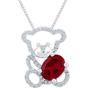 Sterling Silver 1/4 CTW Diamond and Lab Created Ruby Bear Pendant