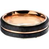Double Line Carbon Fiber Rose Gold Ion Plated Ring