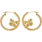 14K Yellow Gold Polished Hoops with Butterfly