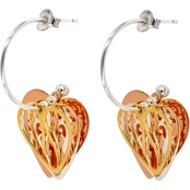 Sterling Silver Three Tone 3D Heart Dangle Earrings