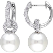 Michiko South Sea Pearl and 1/2 CTW Diamond Drop Link Earrings in 14K White Gold
