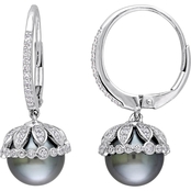 Michiko Tahitian Pearl and 1/2 CTW Diamond Vintage Drop Earrings in 14K White Gold