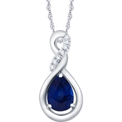 10K White Gold Lab Created Blue Sapphire Pendant