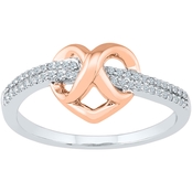 Sterling Silver and 10K Rose Gold 1/8 CTW Heart Ring