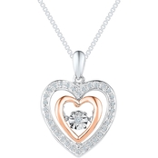 Sterling Silver and 10K Rose Gold 1/10 CTW Diamond Heart Pendant