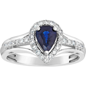 10K White Gold Sapphire and 1/5 CTW Diamond Ring