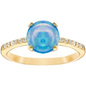 Gold Plated Sterling Silver Created Blue Opal and White Topaz Ring