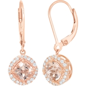 10K Rose Gold Morganite and 1/6 CTW Diamond Earrings