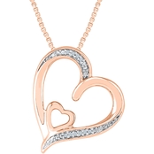Sterling Silver and 10K Rose Gold Diamond Accent Heart Pendant 18 In.