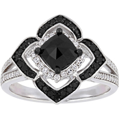 Diamore Sterling Silver 1 2/5 CTW Black and White Diamond Halo Ring