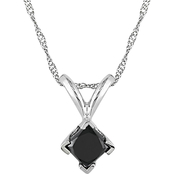 Diamore 1/2 CTW Black Princess Cut Diamond Solitaire Necklace in 14k White Gold