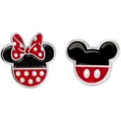 Disney Sterling Silver Enamel Mickey and Minnie Studs