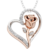 14k Rose Gold Over Sterling Silver 1/7 CTW Diamond Belle Rose Heart Pendant
