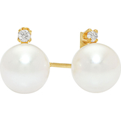 14K Yellow Gold 6.5-7mm Cultured Akoya Pearl Earrings with Diamond Accents