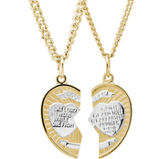 14K Gold Filled Heart Shaped Two Tone Mizpah Medal Pendant 20 & 24 in.