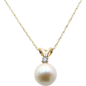 14K Yellow Gold 6.5-7mm Cultured Akoya Pearl Pendant with Diamond Accent