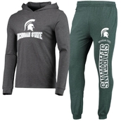 Men's Concepts Sport Heathered Green/Heathered Charcoal Michigan State Spartans Meter Long Sleeve Hoodie T-Shirt & Jogger Pants Set