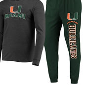 Men's Concepts Sport Green/Charcoal Miami Hurricanes Meter Long Sleeve Hoodie T-Shirt & Jogger Pants Set