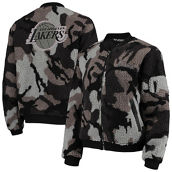 The Wild Collective Women's Black Los Angeles Lakers Camo Sherpa Full-Zip Bomber Jacket
