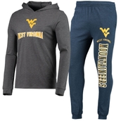 Men's Concepts Sport Heathered Navy/Heathered Charcoal West Virginia Mountaineers Meter Long Sleeve Hoodie T-Shirt & Jogger Pants Set