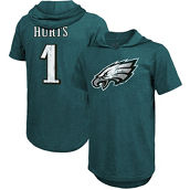 Majestic Threads Men's Threads Jalen Hurts Midnight Green Philadelphia Eagles Player Name & Number Tri-Blend Slim Fit Hoodie T-Shirt