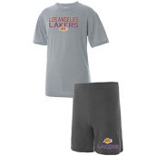 Concepts Sport Men's Gray/Heathered Charcoal Los Angeles Lakers T-Shirt and Shorts Sleep Set