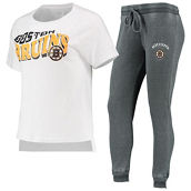 Concepts Sport Women's Charcoal/White Boston Bruins Resurgence Slub Burnout Raglan T-Shirt & Joggers Sleep Set