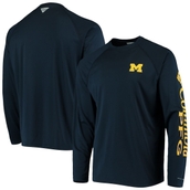 Columbia Men's Navy Michigan Wolverines Terminal Tackle Omni-Shade Raglan Long Sleeve T-Shirt